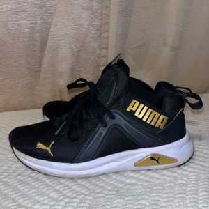 ADIDAS Soft Foam Black and Gold Sneakers.